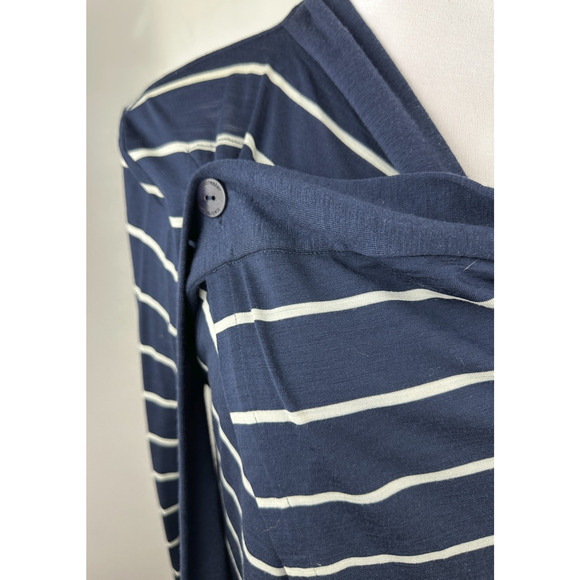 Icebreaker Bliss Wrap Merino Wool Cardigan Navy White Striped Tie Button Medium - Picture 5 of 16